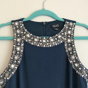 SLNY Cocktail Dress - Teal with Beads